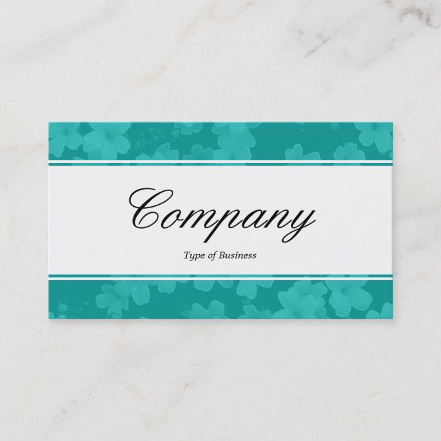 Centre Band (edged) - Script - Flowers Aqua Blue Business Card (Front)
