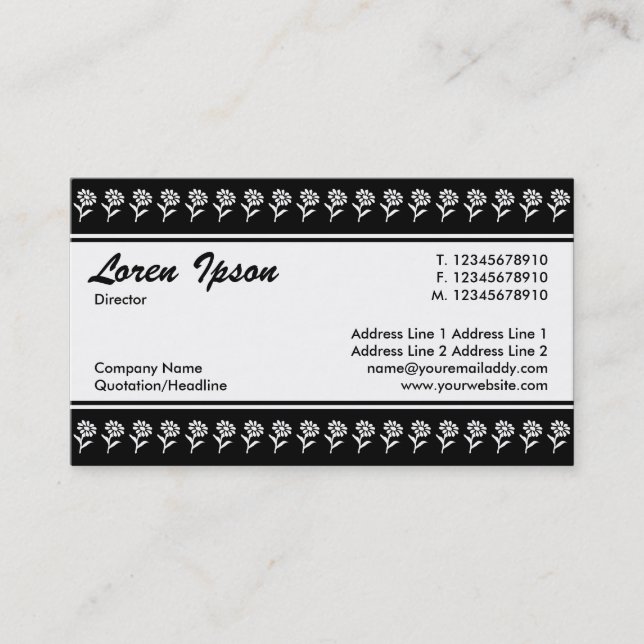 Centre Band (Flower Border) - Black Business Card (Front)