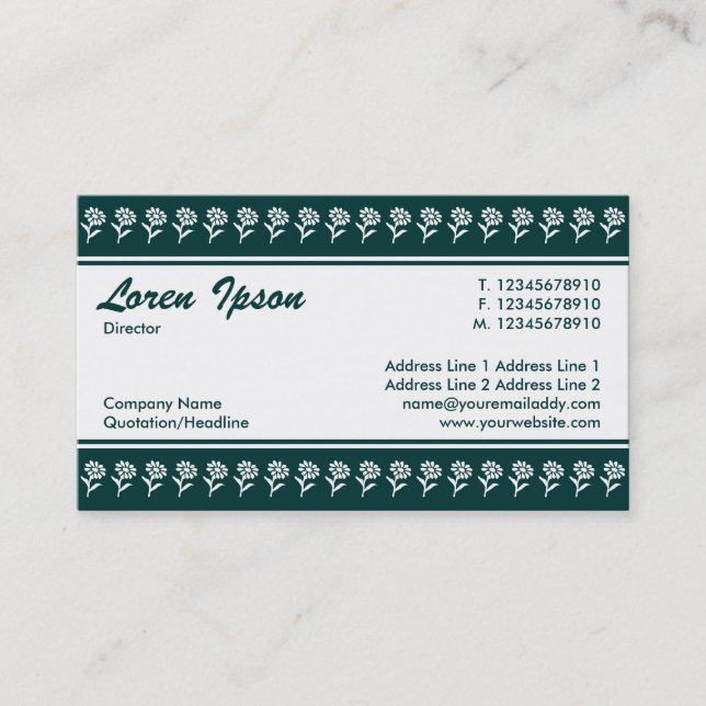 Centre Band (Flower Border) - Dark Green Business Card (Front)