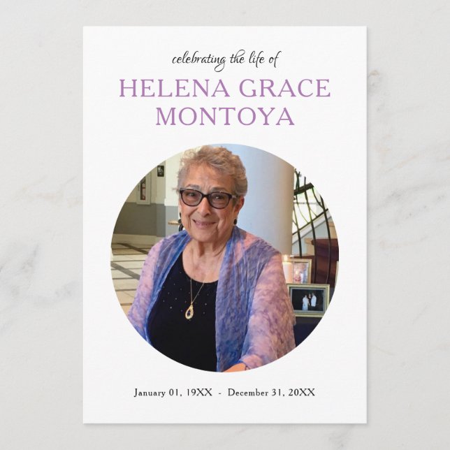 centre circle photo memorial invitation (Front)