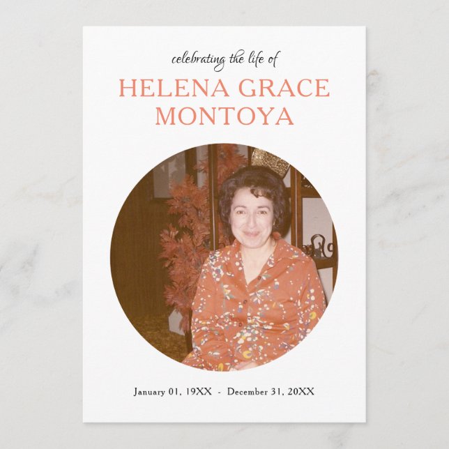 centre circle photo memorial invitation (Front)