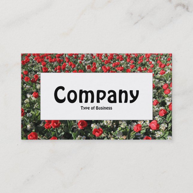 Centre Label - Red Tulips and Primroses Business Card (Front)