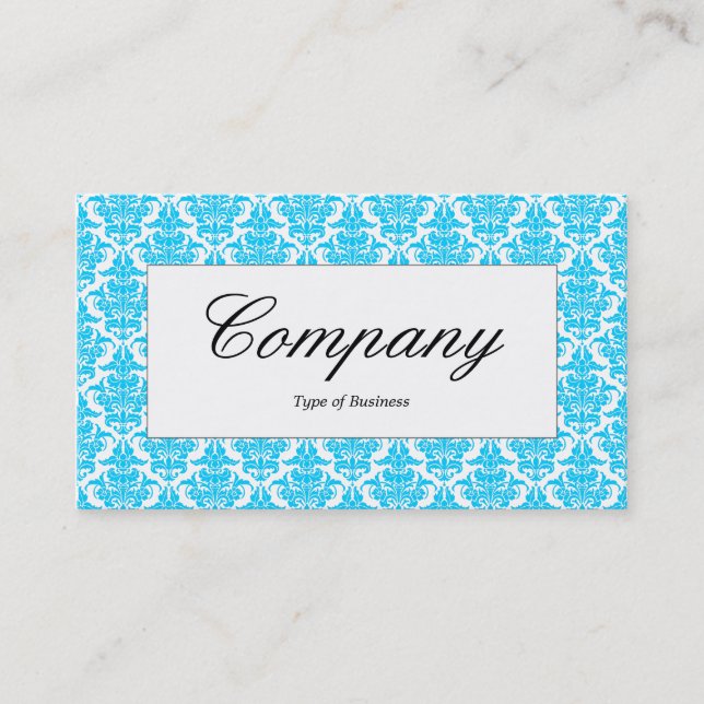 Centre Label - Sky Blue Damask Business Card (Front)