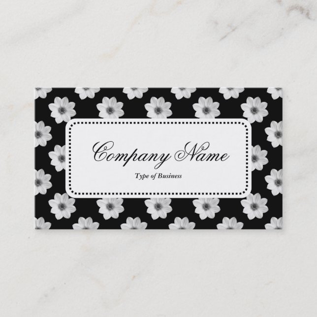 Centre Label v5 - Dahlia Pattern B&W Business Card (Front)