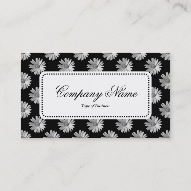 Centre Label v5 - Daisies - Black and White Business Card (Front)
