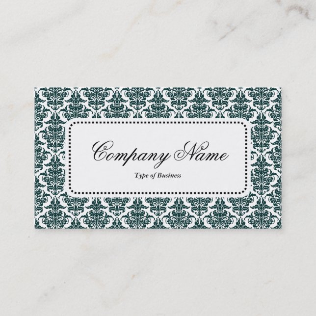 Centre Label v5 - Dk Green Damask Business Card (Front)