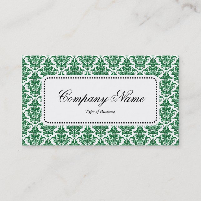 Centre Label v5 - Forest Green Damask Business Card (Front)