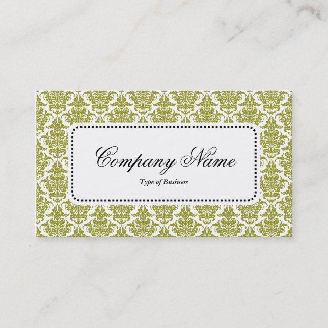Centre Label v5 - Olive Damask Business Card (Front)