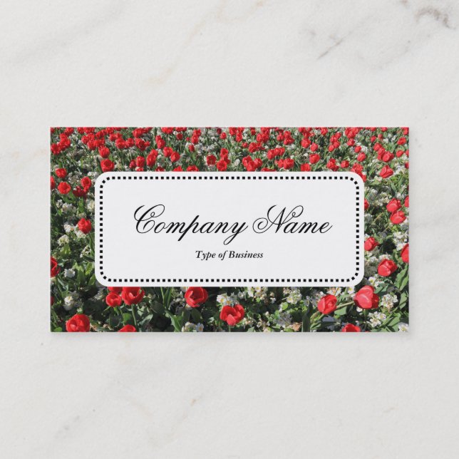 Centre Label v5 - Red Tulips and Primroses Business Card (Front)