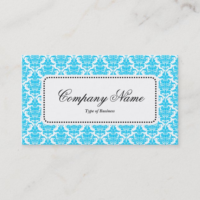 Centre Label v5 - Sky Blue Damask Business Card (Front)