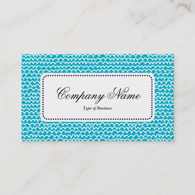 Centre Label v5 - Wavy - White on Aqua Blue Business Card (Front)