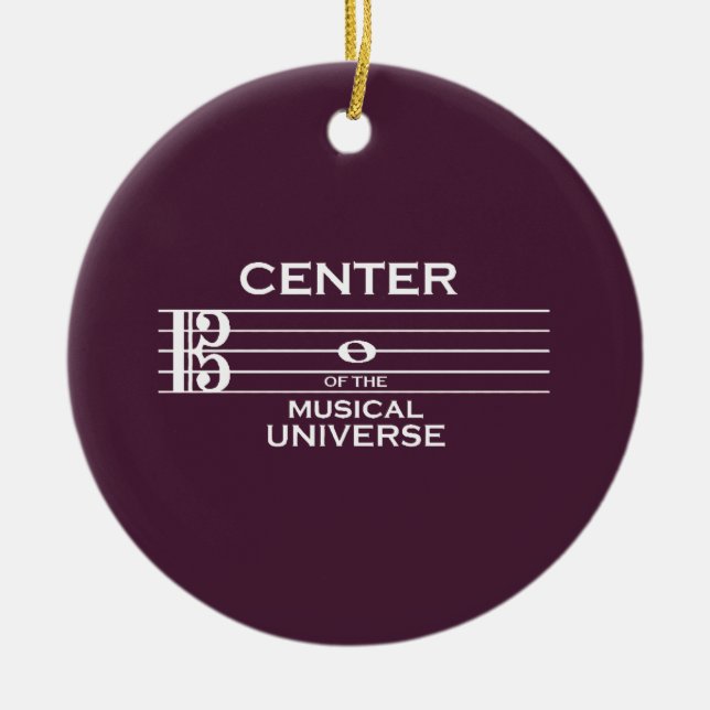 Centre of the Musical Universe Alto Clef Plum Ceramic Tree Decoration (Front)