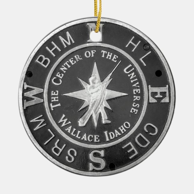 Centre of the Universe in Wallace Idaho Ceramic Tree Decoration (Front)