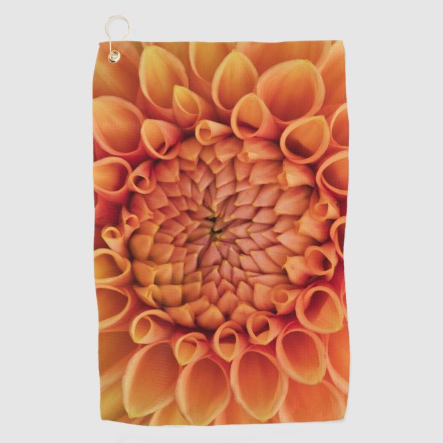 Centre Orange Dahlia Flower Golf Towel (Front)