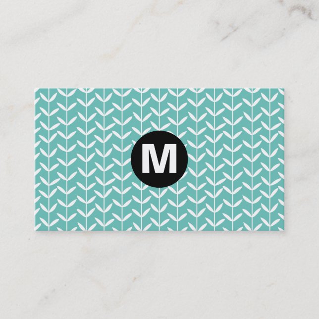 Centre Spot Monogram - Leaf Stalks - Lt Aqua Business Card (Front)