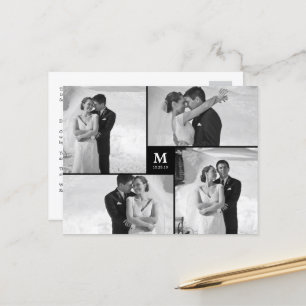 Centre Square Monogram Wedding Photo Thank You Postcard