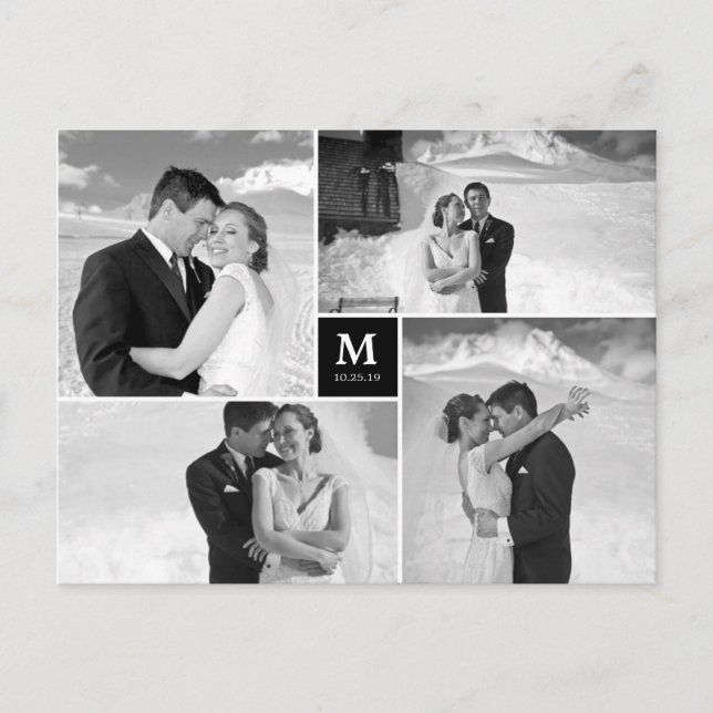 Centre Square Monogram Wedding Photo Thank You Postcard (Front)