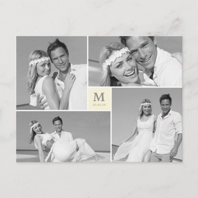 Centre Square Monogram Wedding Photo Thank You Postcard (Front)