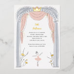 Centre Stage Ballet Kids Birthday Party Gold<br><div class="desc">Adorable ballet themed little girls party invitation featuring a sweet illustration of a ballerina in a tutu dancing on stage in a light pink,  silver and gold colour palette.</div>
