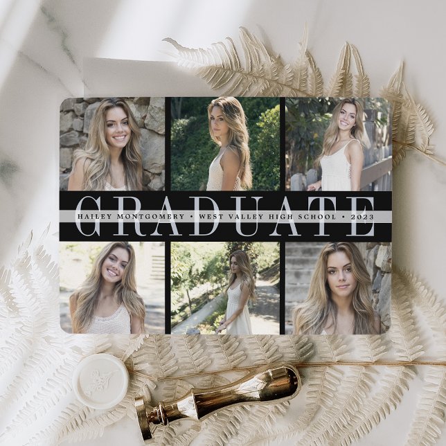 Centre Stripe | Six Photo Graduation Announcement (Creator Uploaded)