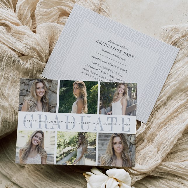 Centre Stripe | Six Photo Graduation Party Invite (Creator Uploaded)