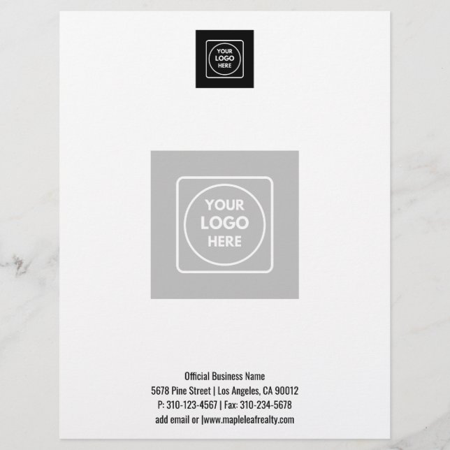 Centred Logo Watermark Business Basic letterhead (Front)