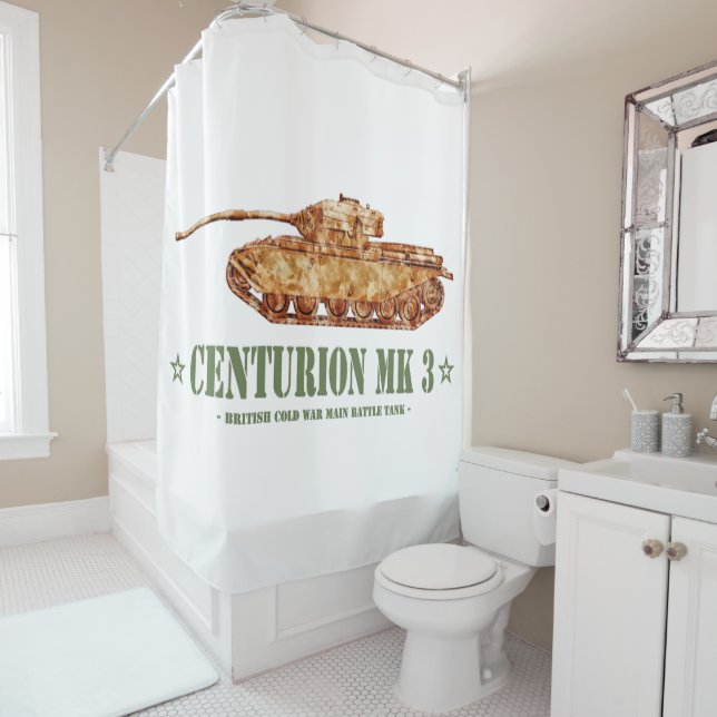 Centurion MK 3 Tank British MBT of Cold War Shower Curtain (In Situ)