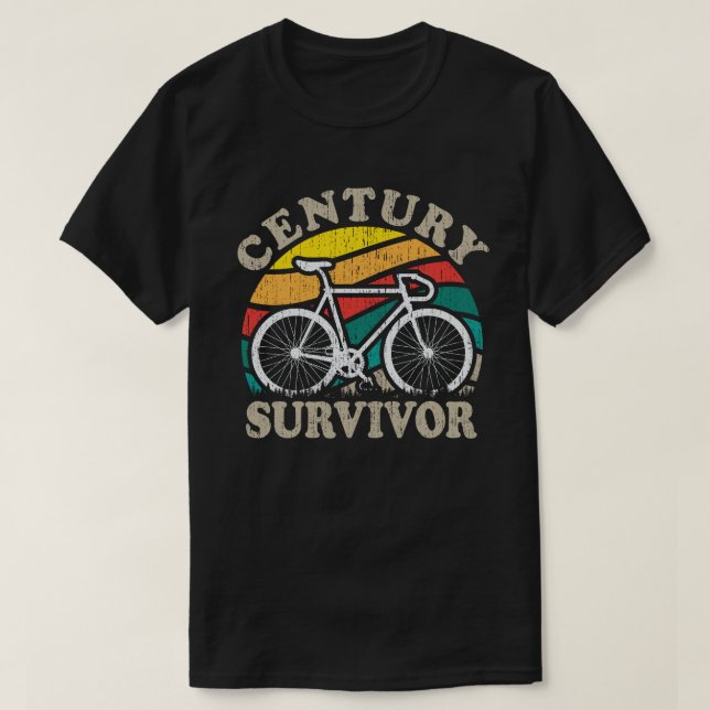 Century Survivor 100 Mile Bicycle Road Cycling T-Shirt (Design Front)