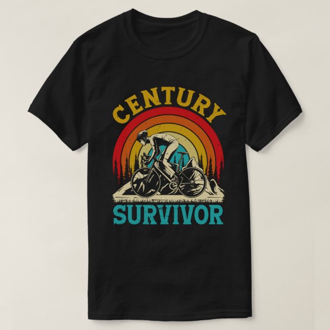 Century Survivor 100 Mile Bicycle Road Cycling T-Shirt (Design Front)