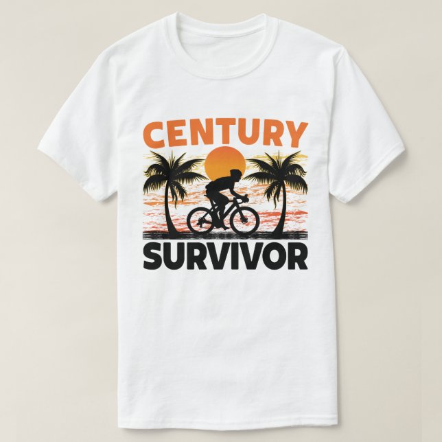 Century Survivor 100 Mile Bicycle Road Cycling T-Shirt (Design Front)