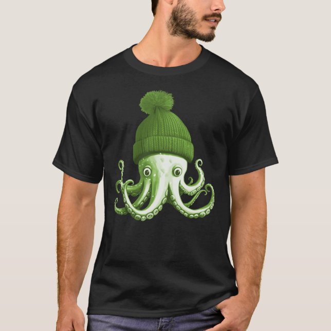 Cephalopod Octopus Lover Chilling Green Cap Novelt T-Shirt (Front)