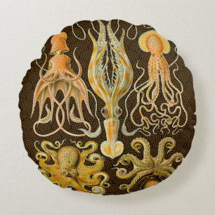 Cephalopod Octopus Squid Marine Nature Round Cushion