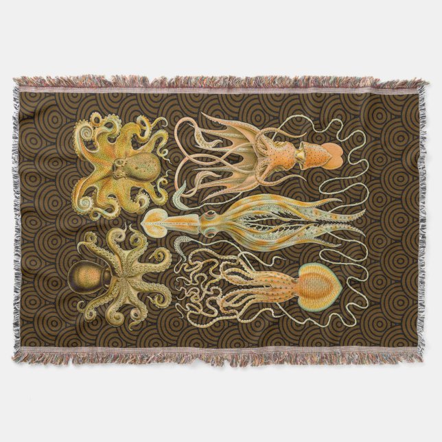 Cephalopod Octopus Squid Marine Nature Throw Blanket (Front)