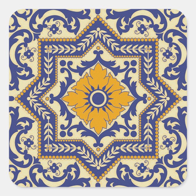Ceramic Azulejo Style Blue Orange Sticker (Front)