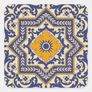 Ceramic Azulejo Style Blue Orange Sticker