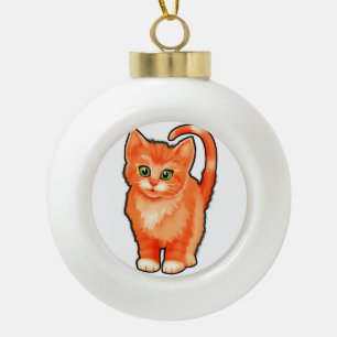 Ceramic ball hanging Christmas kitten decoration