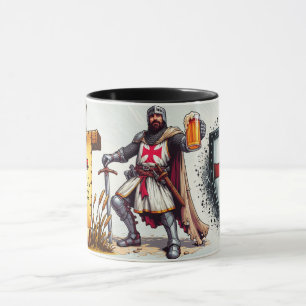 Ceramic beer mug with Crusader Knight design