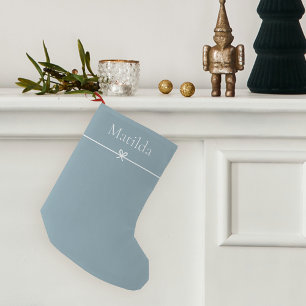 Ceramic Blue   Simple Minimalist Bow Personalised Small Christmas Stocking
