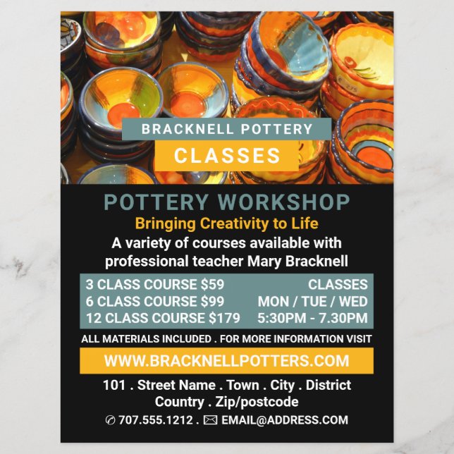 Ceramic Bowls, Pottery Classes, Potters Advert Flyer (Front)