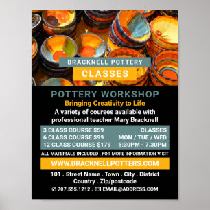 Ceramic Bowls, Pottery Classes, Potters Advert Poster
