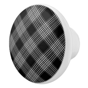 Ceramic Cabinet Knob-Black Plaid Knob