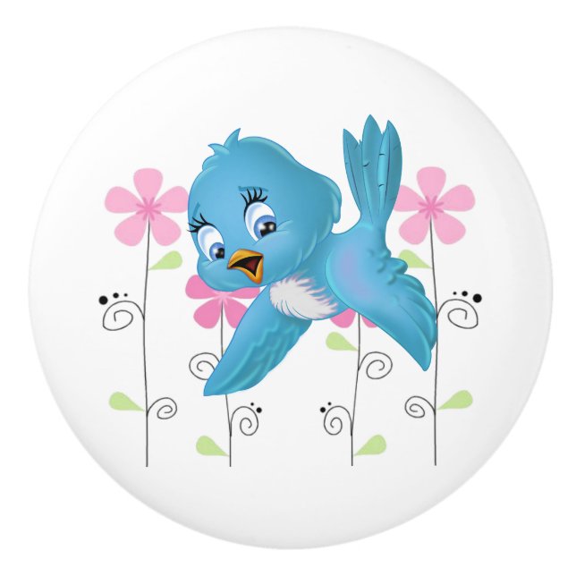 Ceramic Cabinet Knob-Blue Bird Ceramic Knob (Front)