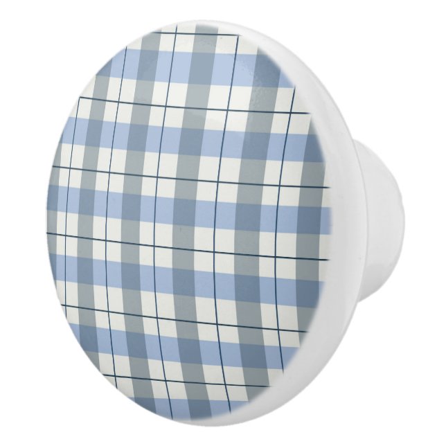 Ceramic Cabinet Knob-Blue Plaid Ceramic Knob (Right)