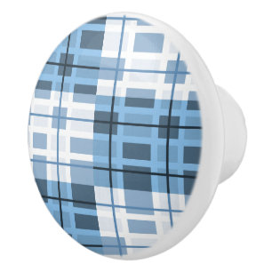 Ceramic Cabinet Knob-Blue Plaid Knob