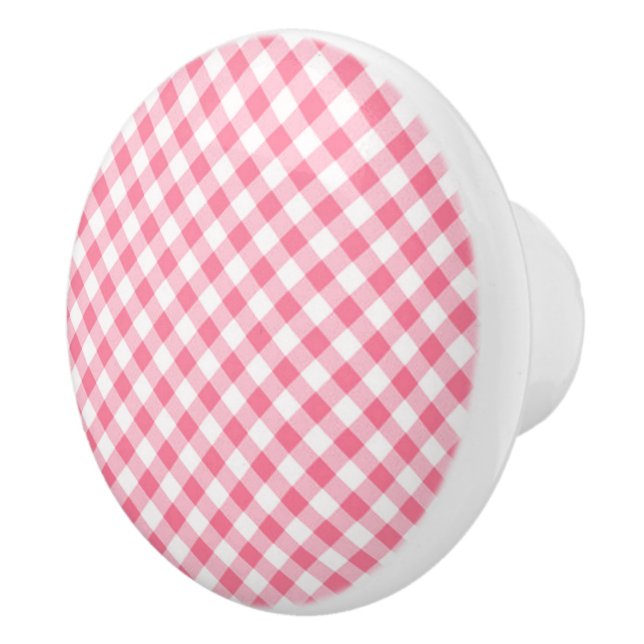 Ceramic Cabinet Knob-Pink Plaid Knob (Right)