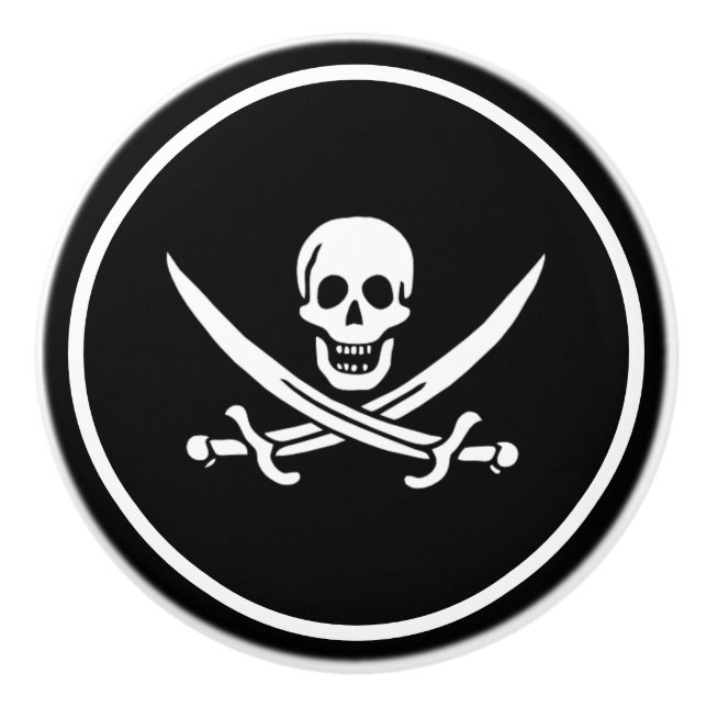 Ceramic Cabinet Knob-Pirate Skull & Blades Ceramic Knob (Front)