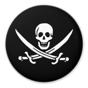 Ceramic Cabinet Knob-Pirate Skull & Blades Knob