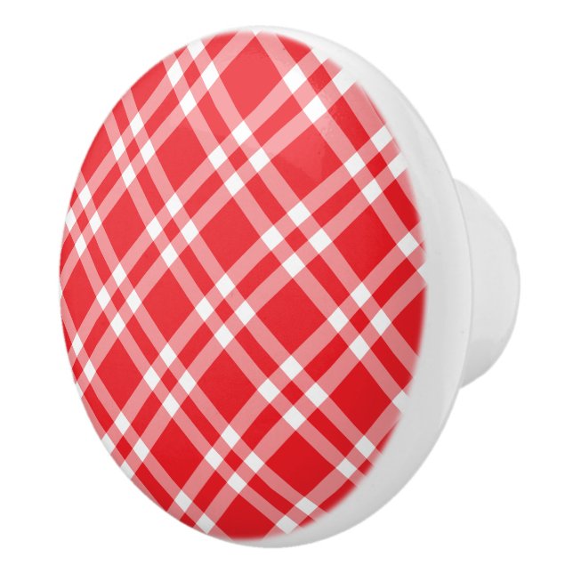 Ceramic Cabinet Knob-Red Plaid Ceramic Knob (Right)