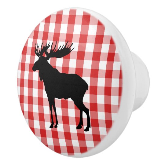 Ceramic Cabinet Knob Red Plaid Moose Ceramic Knob Zazzle Co Uk