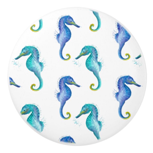 Ceramic Cabinet Knob-Seahorse Ceramic Knob (Front)